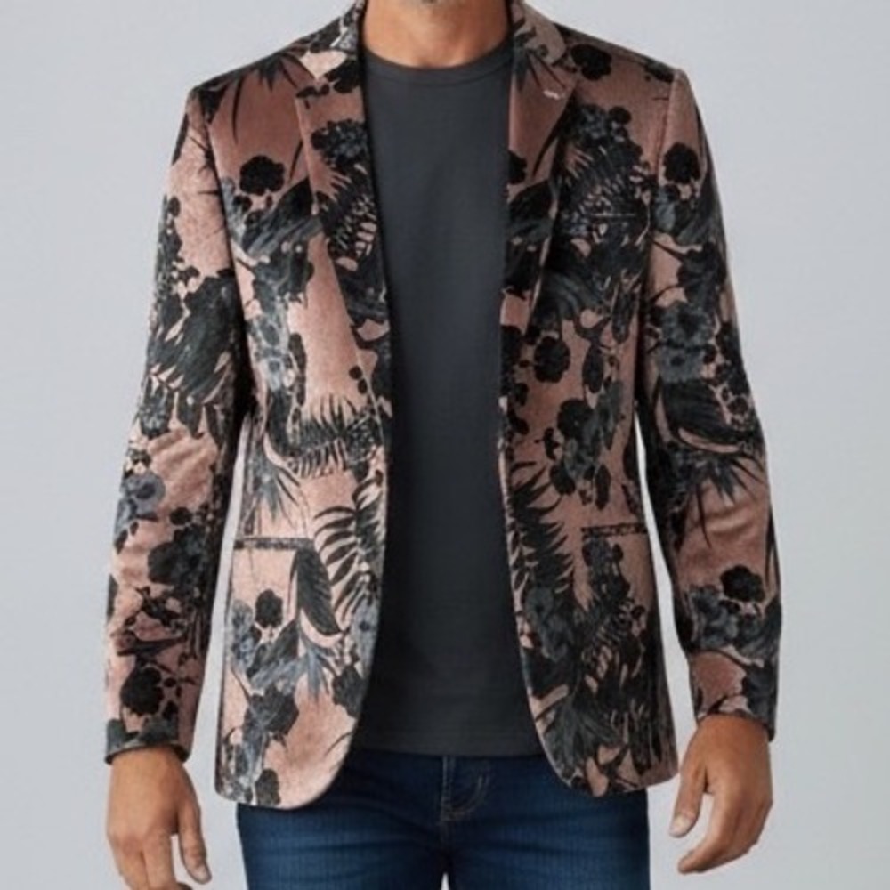 ASOS Mens Super Skinny Velvet Blazer Rose Gold Black 40R NEW Dandy Glam Floral
